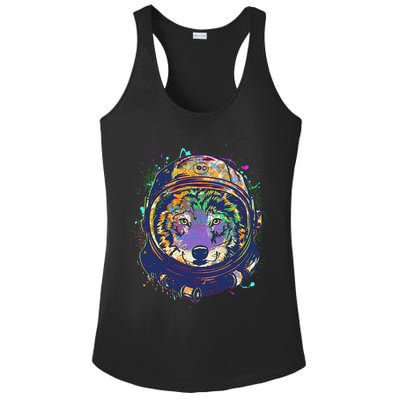 Colorful Paint Splat Astronaut Wolf Ladies PosiCharge Competitor Racerback Tank