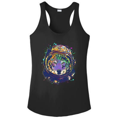 Colorful Paint Splat Astronaut Wolf Ladies PosiCharge Competitor Racerback Tank