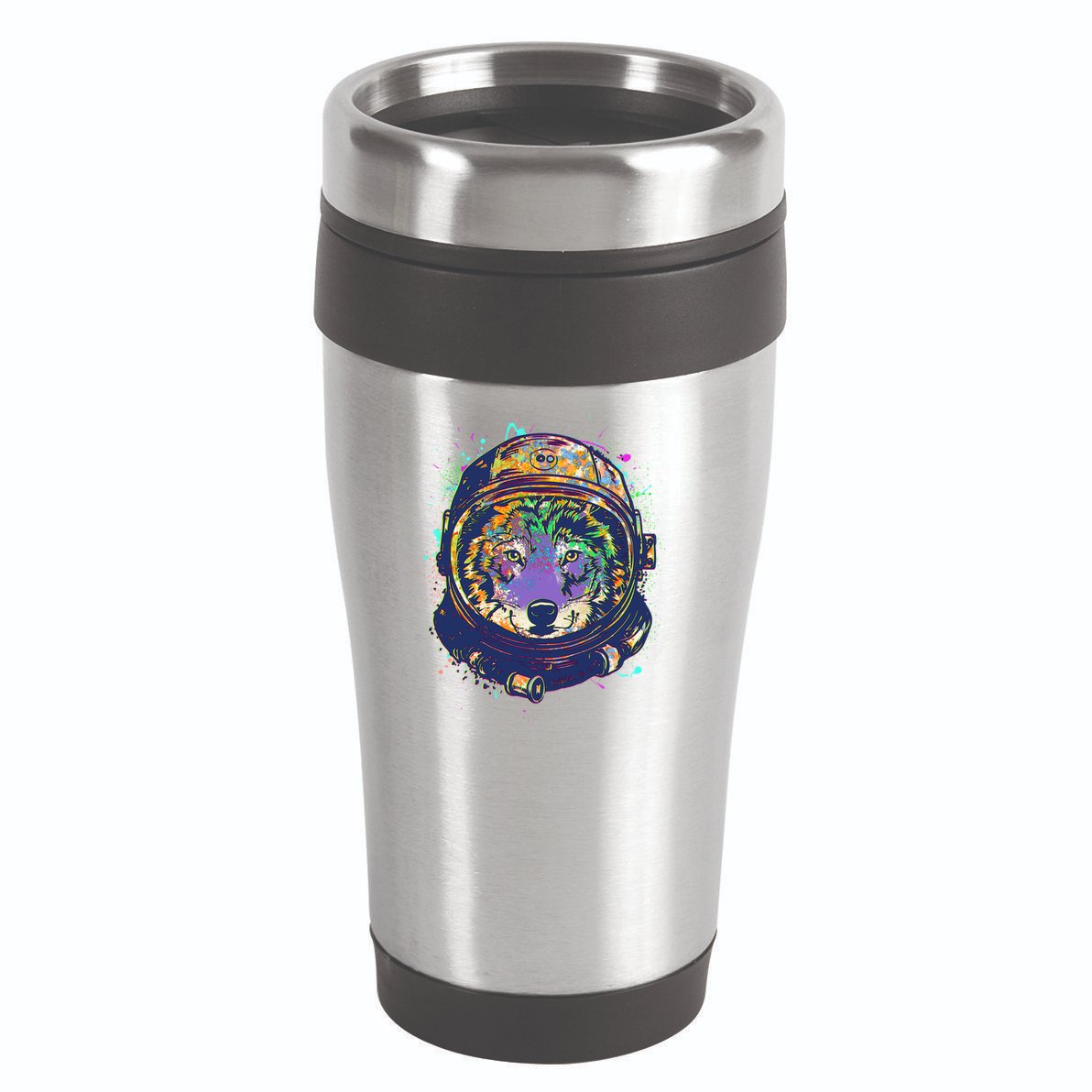 Colorful Paint Splat Astronaut Wolf 16oz Travel Tumbler
