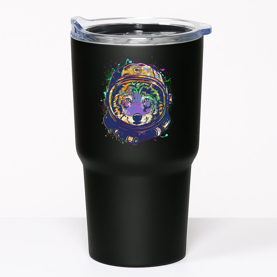 Colorful Paint Splat Astronaut Wolf Tumbler