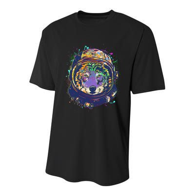 Colorful Paint Splat Astronaut Wolf Youth Performance Sprint T-Shirt
