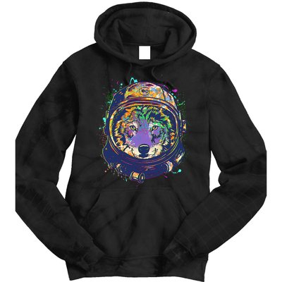 Colorful Paint Splat Astronaut Wolf Tie Dye Hoodie