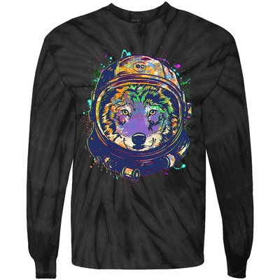 Colorful Paint Splat Astronaut Wolf Tie-Dye Long Sleeve Shirt