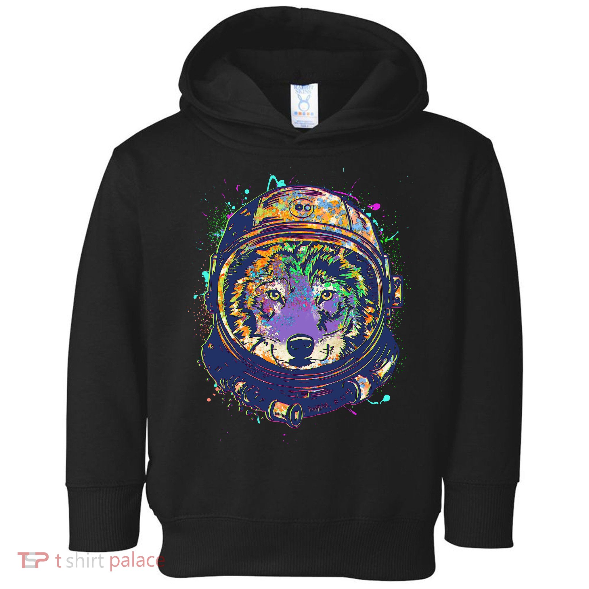 Colorful Paint Splat Astronaut Wolf Toddler Hoodie