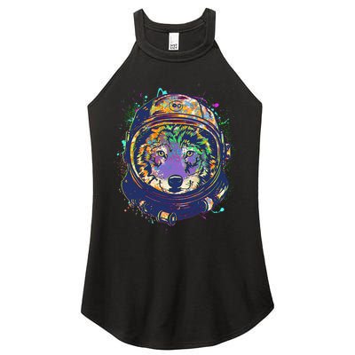 Colorful Paint Splat Astronaut Wolf Women's Perfect Tri Rocker Tank