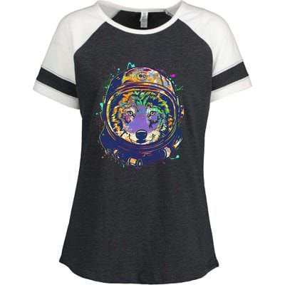 Colorful Paint Splat Astronaut Wolf Enza Ladies Jersey Colorblock Tee