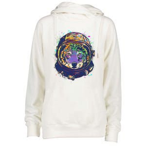 Colorful Paint Splat Astronaut Wolf Womens Funnel Neck Pullover Hood