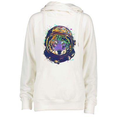 Colorful Paint Splat Astronaut Wolf Womens Funnel Neck Pullover Hood