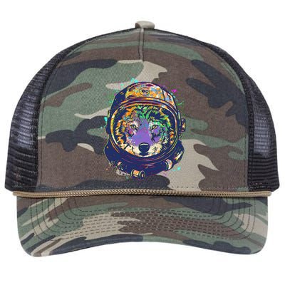 Colorful Paint Splat Astronaut Wolf Retro Rope Trucker Hat Cap