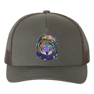 Colorful Paint Splat Astronaut Wolf Yupoong Adult 5-Panel Trucker Hat