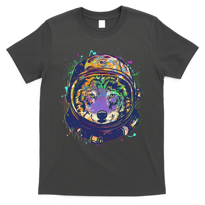 Colorful Paint Splat Astronaut Wolf T-Shirt