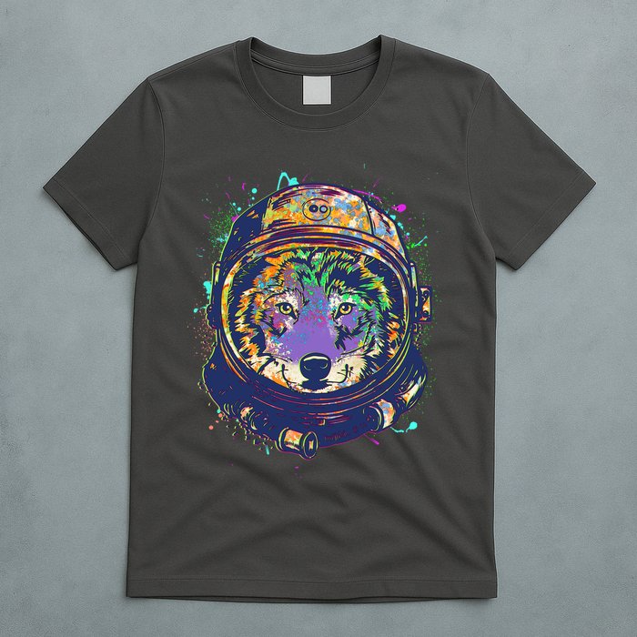 Colorful Paint Splat Astronaut Wolf T-Shirt