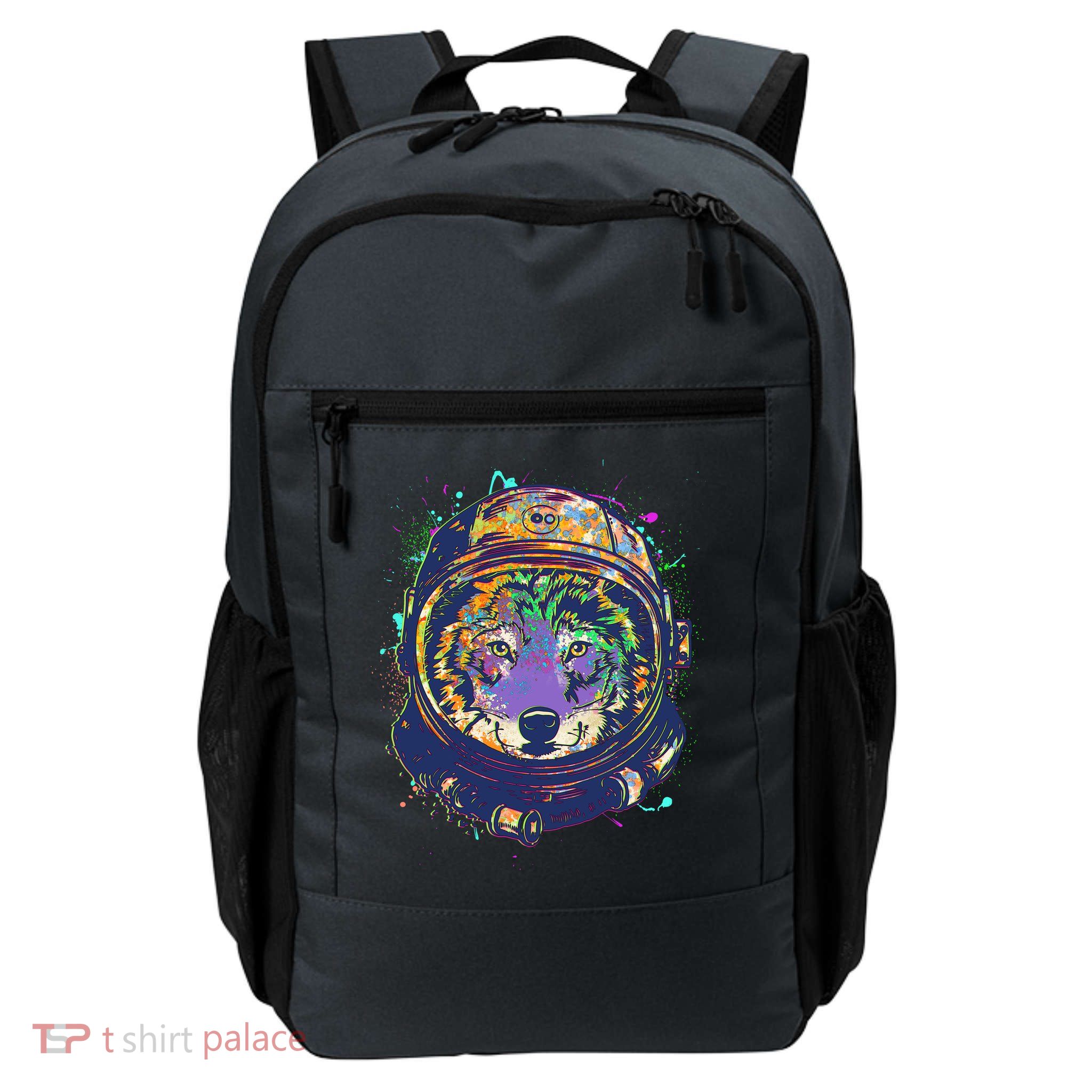 Colorful Paint Splat Astronaut Wolf Daily Commute Backpack