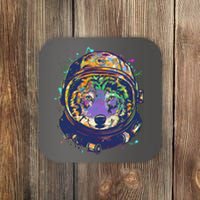 Colorful Paint Splat Astronaut Wolf Coaster