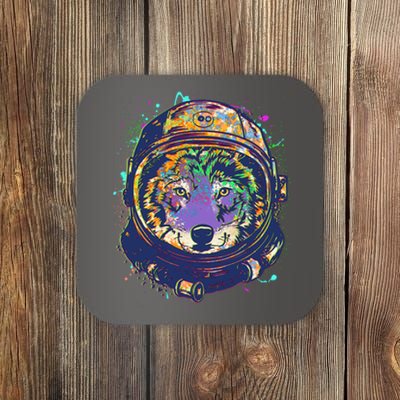 Colorful Paint Splat Astronaut Wolf Coaster