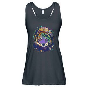 Colorful Paint Splat Astronaut Wolf Ladies Essential Flowy Tank