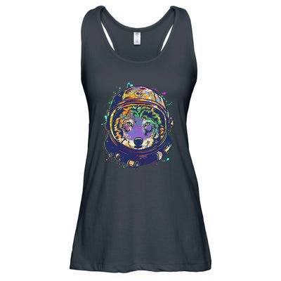 Colorful Paint Splat Astronaut Wolf Ladies Essential Flowy Tank