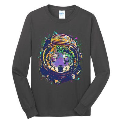 Colorful Paint Splat Astronaut Wolf Tall Long Sleeve T-Shirt
