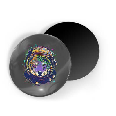 Colorful Paint Splat Astronaut Wolf Magnet