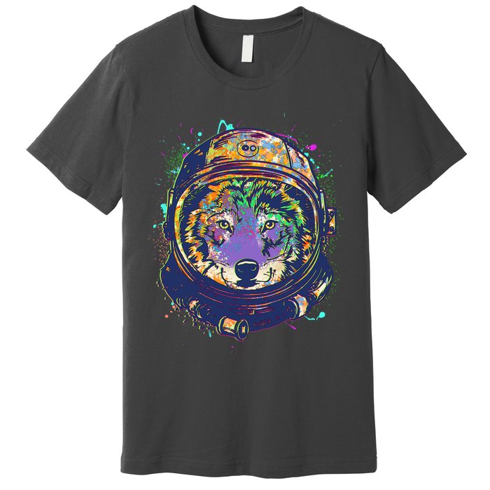 Colorful Paint Splat Astronaut Wolf Premium T-Shirt