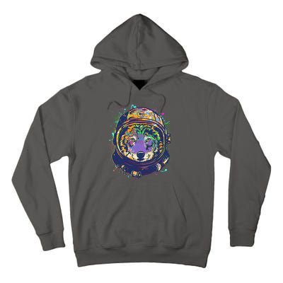 Colorful Paint Splat Astronaut Wolf Tall Hoodie