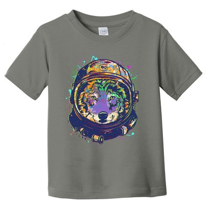 Colorful Paint Splat Astronaut Wolf Toddler T-Shirt