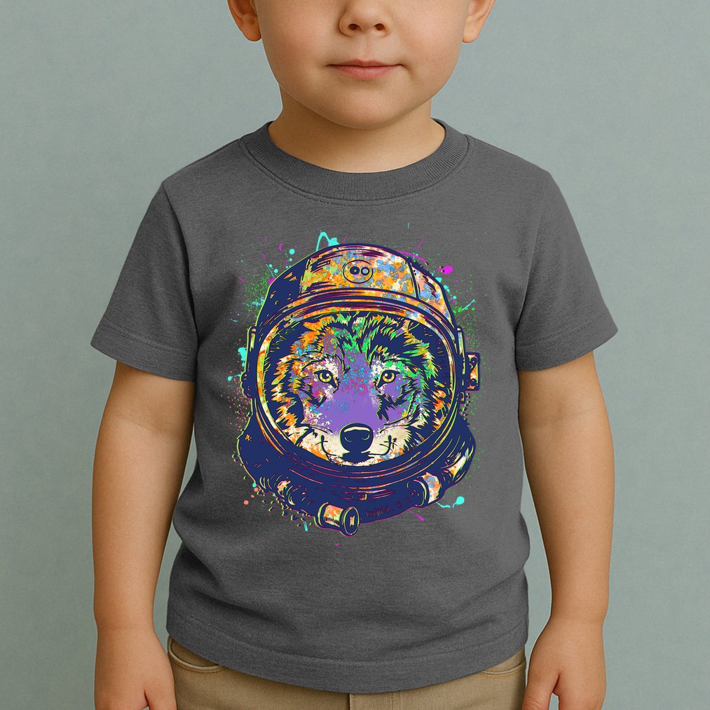 Colorful Paint Splat Astronaut Wolf Toddler T-Shirt