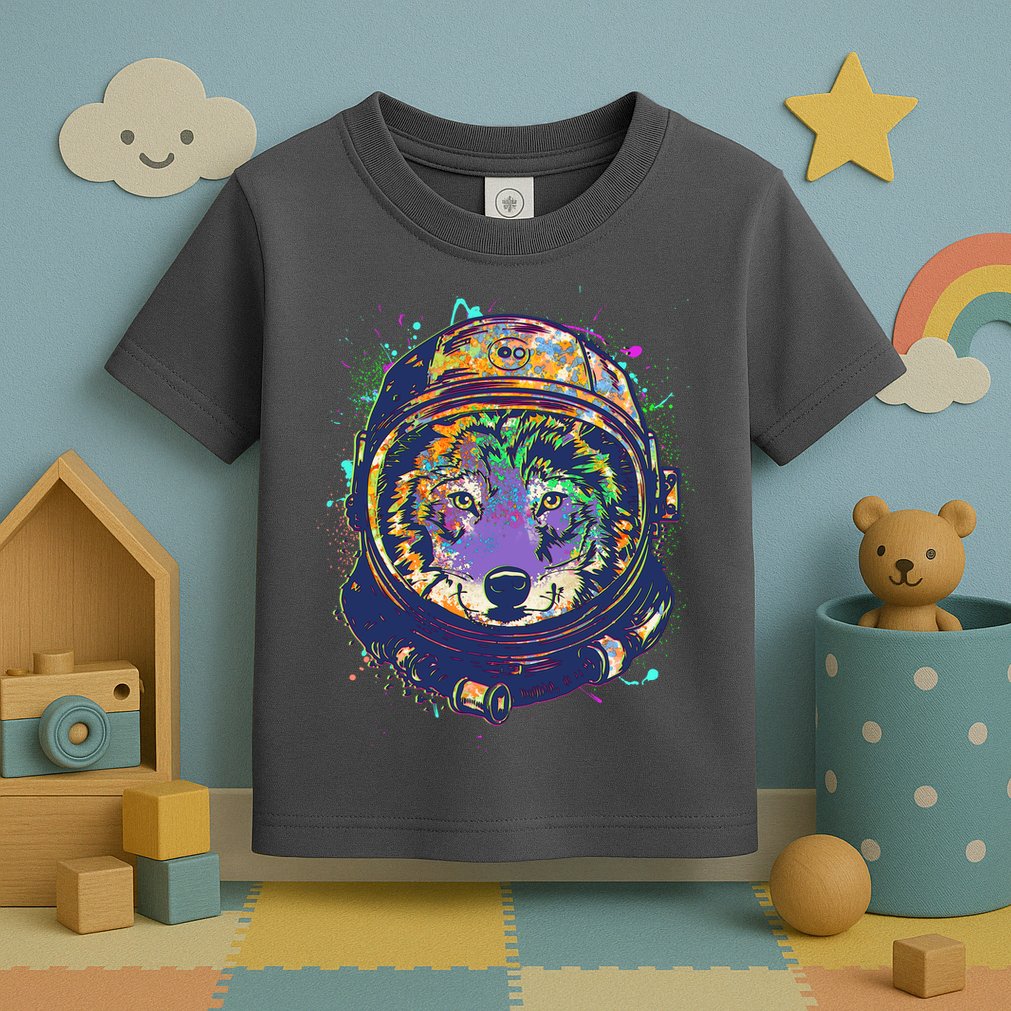Colorful Paint Splat Astronaut Wolf Toddler T-Shirt