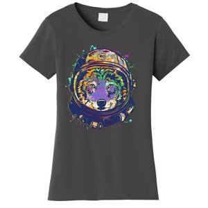 Colorful Paint Splat Astronaut Wolf Women's T-Shirt