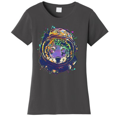 Colorful Paint Splat Astronaut Wolf Women's T-Shirt