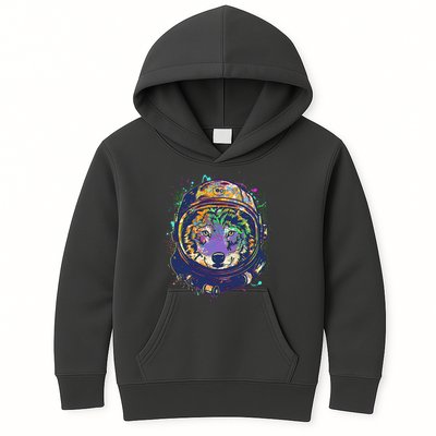 Colorful Paint Splat Astronaut Wolf Kids Hoodie