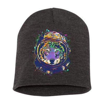 Colorful Paint Splat Astronaut Wolf Short Acrylic Beanie