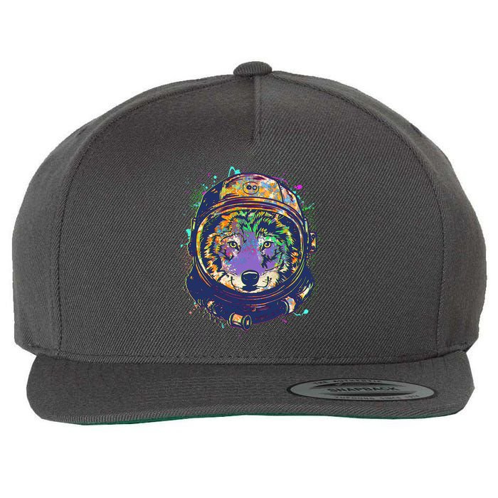 Colorful Paint Splat Astronaut Wolf Wool Snapback Cap