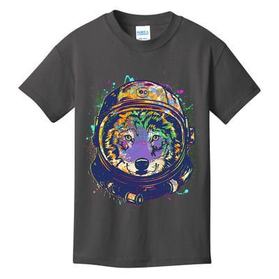 Colorful Paint Splat Astronaut Wolf Kids T-Shirt