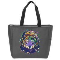 Colorful Paint Splat Astronaut Wolf Zip Tote Bag