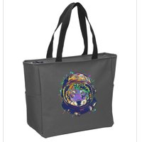 Colorful Paint Splat Astronaut Wolf Zip Tote Bag