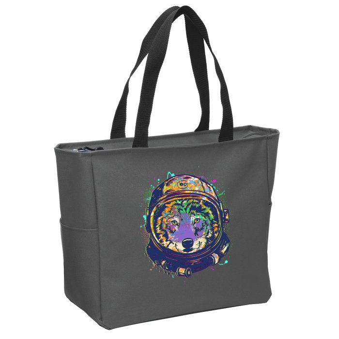 Colorful Paint Splat Astronaut Wolf Zip Tote Bag