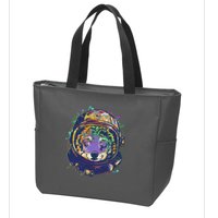Colorful Paint Splat Astronaut Wolf Zip Tote Bag