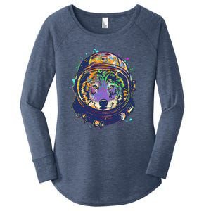 Colorful Paint Splat Astronaut Wolf Women's Perfect Tri Tunic Long Sleeve Shirt