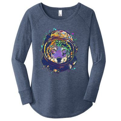 Colorful Paint Splat Astronaut Wolf Women's Perfect Tri Tunic Long Sleeve Shirt