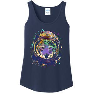 Colorful Paint Splat Astronaut Wolf Ladies Essential Tank