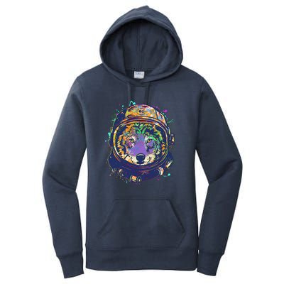 Colorful Paint Splat Astronaut Wolf Women's Pullover Hoodie