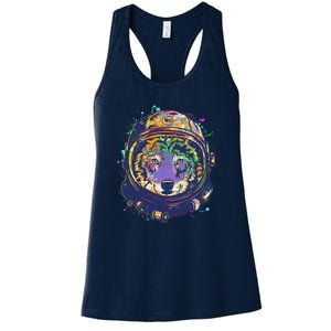 Colorful Paint Splat Astronaut Wolf Women's Racerback Tank