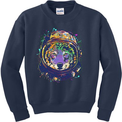 Colorful Paint Splat Astronaut Wolf Kids Sweatshirt