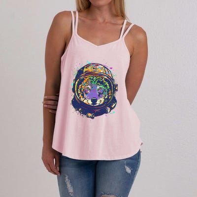 Colorful Paint Splat Astronaut Wolf Women's Strappy Tank