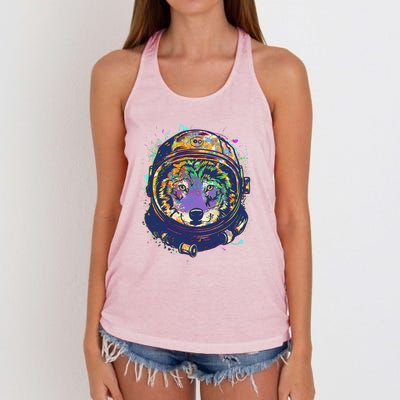 Colorful Paint Splat Astronaut Wolf Women's Knotted Racerback Tank