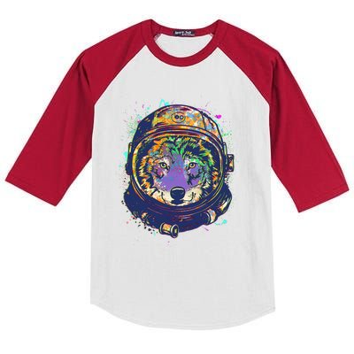 Colorful Paint Splat Astronaut Wolf Kids Colorblock Raglan Jersey