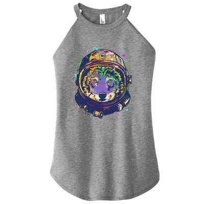 Colorful Paint Splat Astronaut Wolf Women's Perfect Tri Rocker Tank