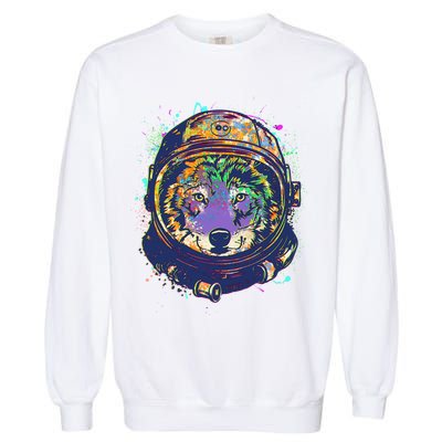 Colorful Paint Splat Astronaut Wolf Garment-Dyed Sweatshirt