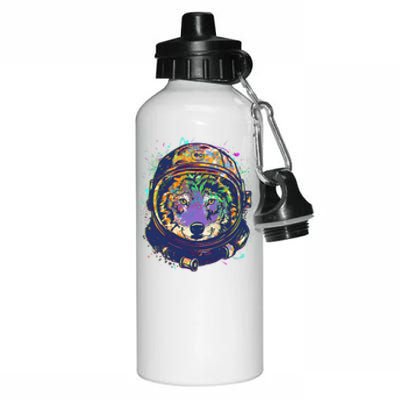 Colorful Paint Splat Astronaut Wolf Aluminum Water Bottle